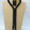 MBN 007 - Black crystal beads weave necklace
