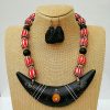 MBN 016 - Ebony wood & chevron beaded necklace