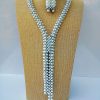 MBN 012 - White & silver crystal beads weave necklace