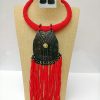 MBN 035 - Handcrafted African ebony wood & red Masai beaded necklace