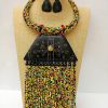 MBN 041 - Handcrafted African ebony wood & multicoloured Masai beaded necklace