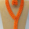 MBN 065 - Orange Crystal & Seed Beads Weave Necklace