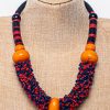 MBN 099 - African Wire-Woven Seed Bead Amber Necklace