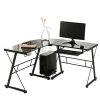 L-shaped 3-in-1 Executive Tempered Glass Office Home Study Computer Table
