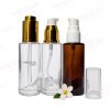 20MM FLAT SHOULDER GLOSSY AMBER AND CLEAR GLASS DROPPER BOTTLE WITH SPRAY CAP/PUMP