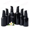 18MM RS GLOSSY/FROSTED BLACK GLASS DROPPER BOTTLE WITH BLACK OIL SERUM PUMP